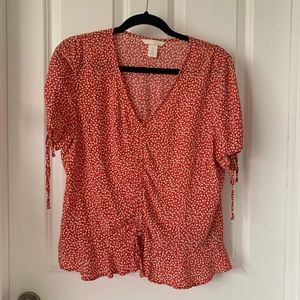 H&M floral v neck tie sleeve ruched top 6